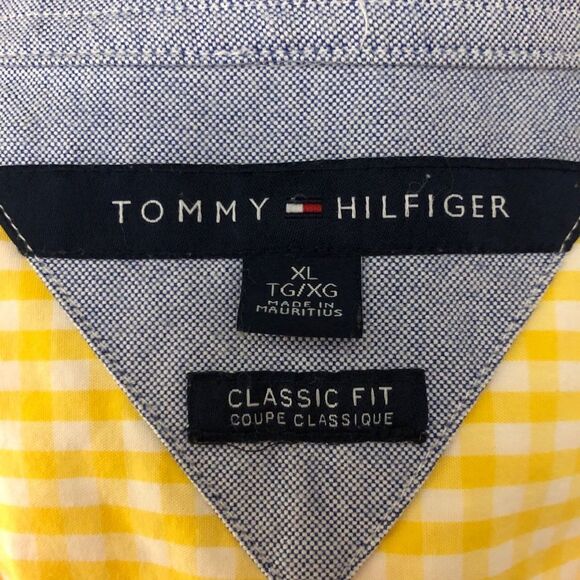 Tommy Hilfiger Men's XL Yellow Checkered Long Sleeve Button Down Collared Shirt - Picture 7 of 7